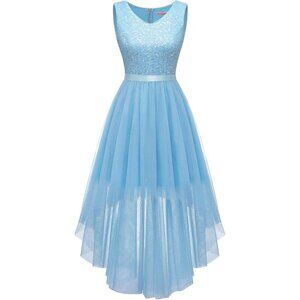 BeryLove Women Tulle Lightblue Chiffon Scoop Neck Sleeveless Cocktail Dresses